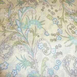 Modernized cashmere fabric with blue, green, and white flowers